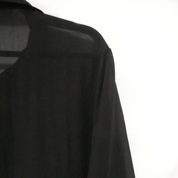 ADDITION ELLE | size 18 | Classic Sheer Black Button-Up Shirt | Roll Tab Sleeves - Picture 11 of 15